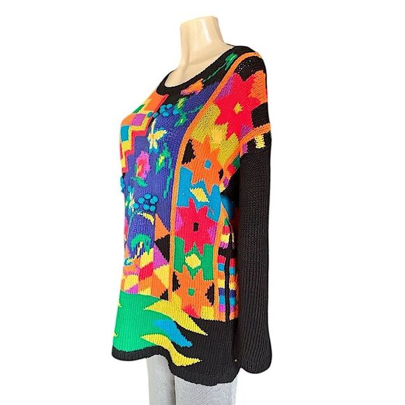 90’s Mixit Black Crew Neck Sweaters with colorful Artistic Designs Size M - Picture 4 of 11
